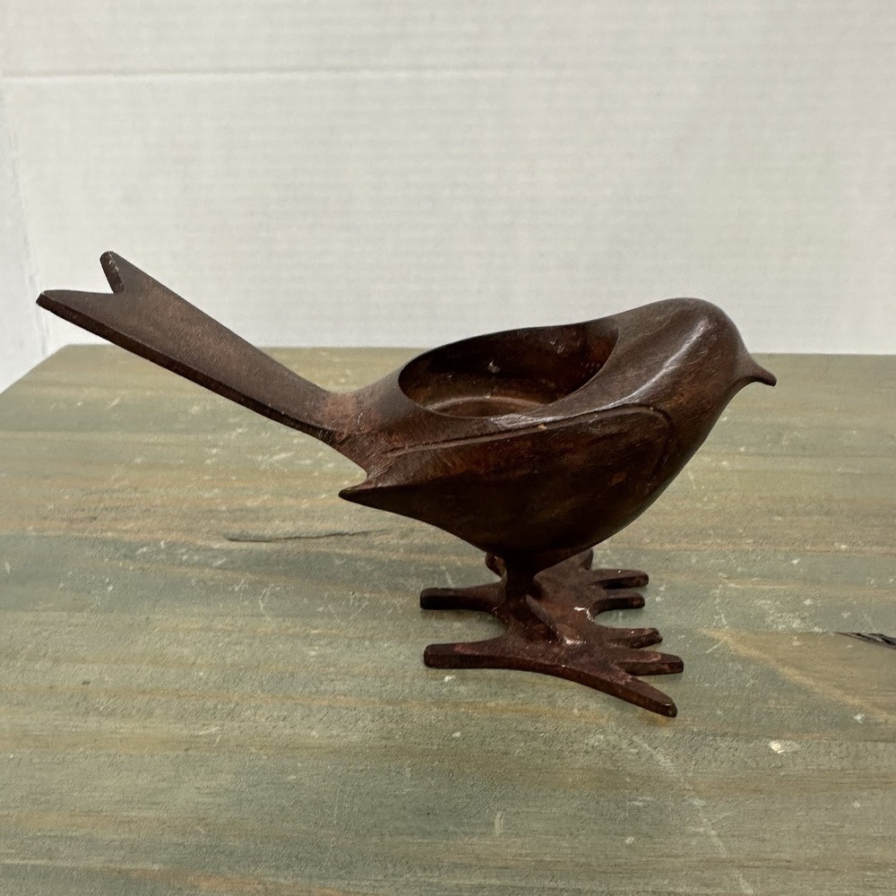Metal Cast Iron Bird Tea Light Holder rustic brown Shiny farmhouse